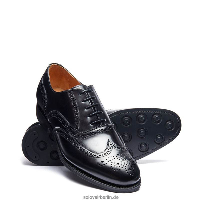 Männer Solovair Schwarzer, Hochglänzender Oxford-brogue-schuh Mit 5 ösen 0284f174