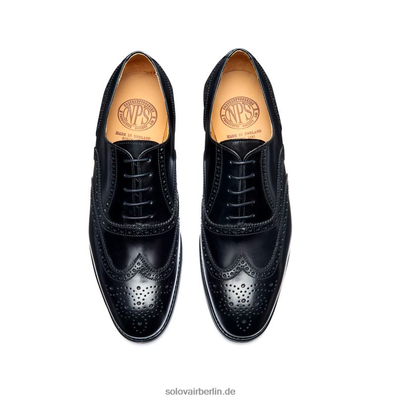 Männer Solovair Schwarzer, Hochglänzender Oxford-brogue-schuh Mit 5 ösen 0284f174