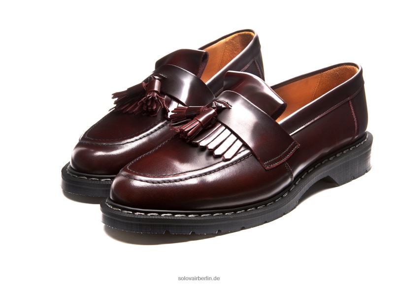 Männer Solovair Burgunderfarbener Quasten-Loafer Mit Abreibung 0284f203