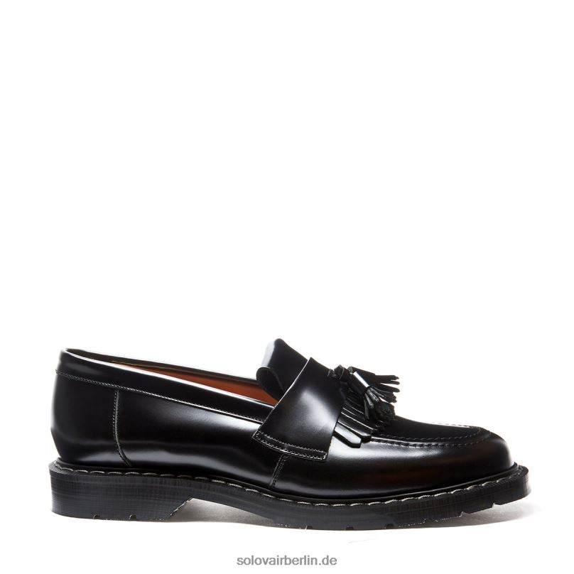 Männer Solovair Schwarzer, Hochglänzender Quasten-Loafer 0284f202