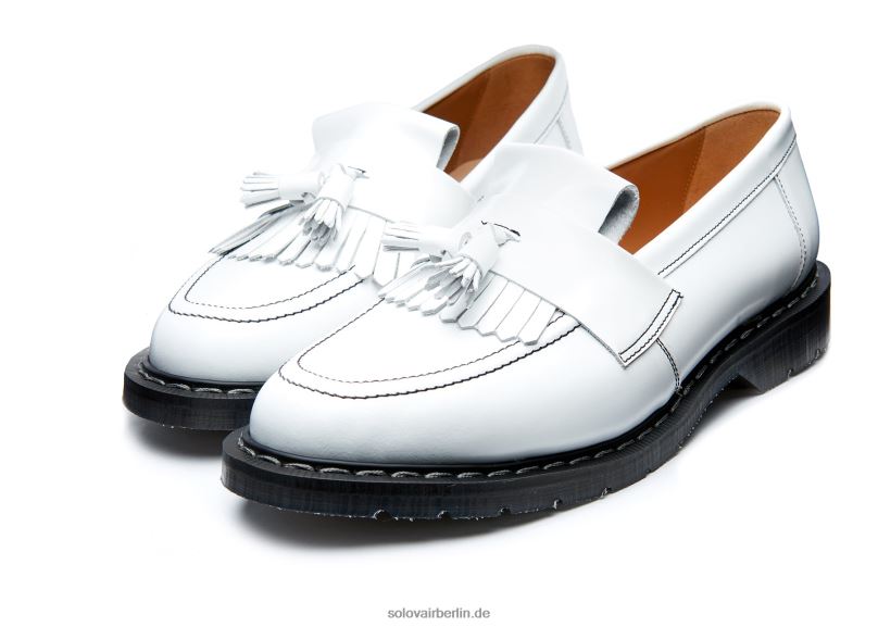 Männer Solovair Weißer, Hochglänzender Quasten-Loafer 0284f209
