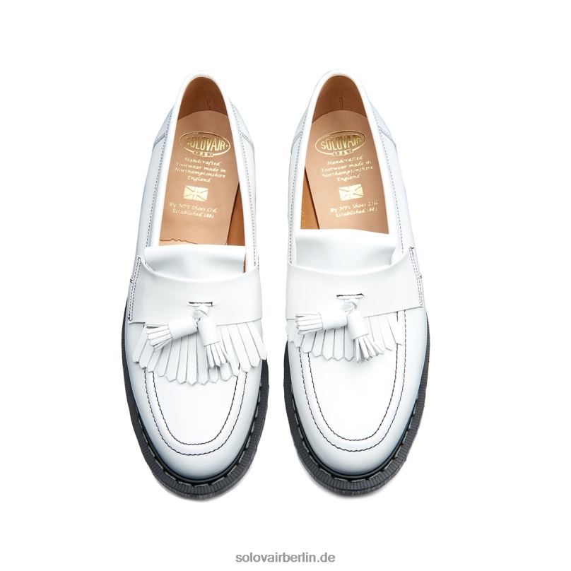 Männer Solovair Weißer, Hochglänzender Quasten-Loafer 0284f209