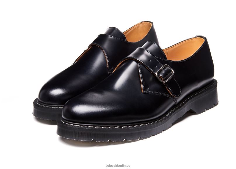 Männer Solovair Schwarzer, Hochglänzender Mönchschuh Mit Einzelschnalle 0284f218