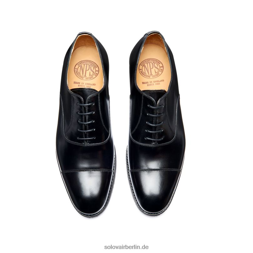 Männer Solovair Schwarzer Hochglänzender 5-loch-oxford-schuh 0284f223