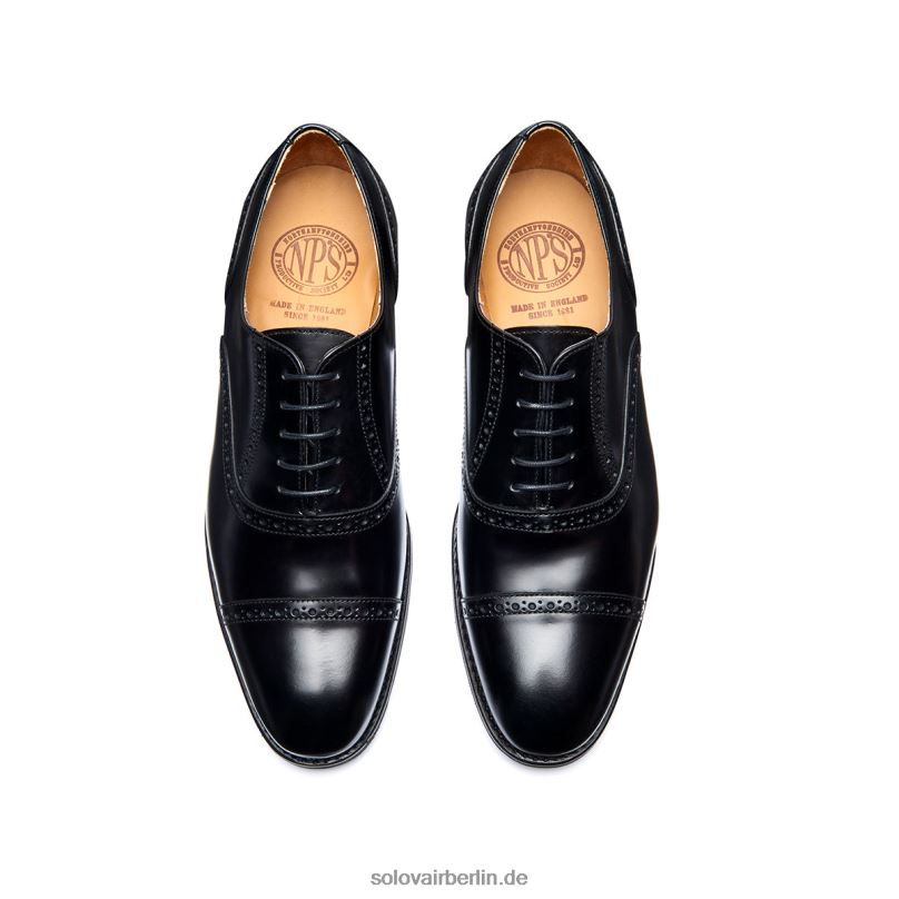 Männer Solovair Schwarzer, Hochglänzender Oxford-semi-brogue-schuh Mit 5 ösen 0284f222