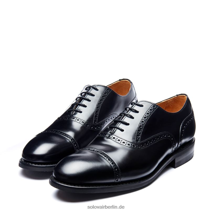 Männer Solovair Schwarzer, Hochglänzender Oxford-semi-brogue-schuh Mit 5 ösen 0284f222
