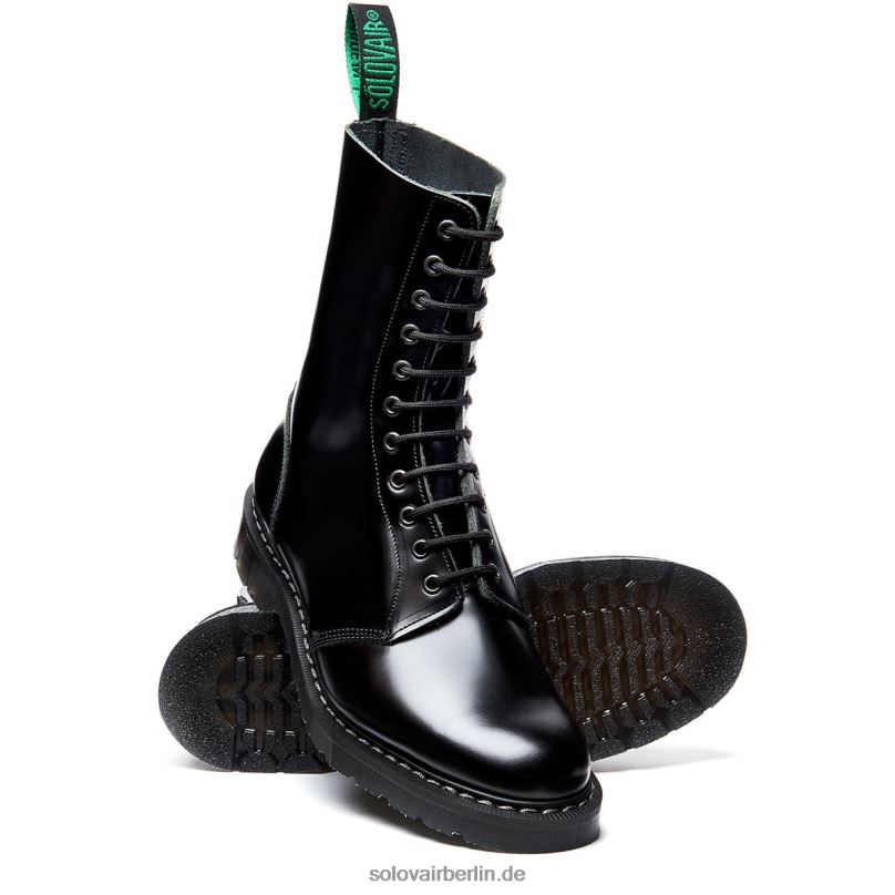Männer Solovair Schwarzer Hochglänzender Astronautenstiefel Mit 11 ösen 0284f1