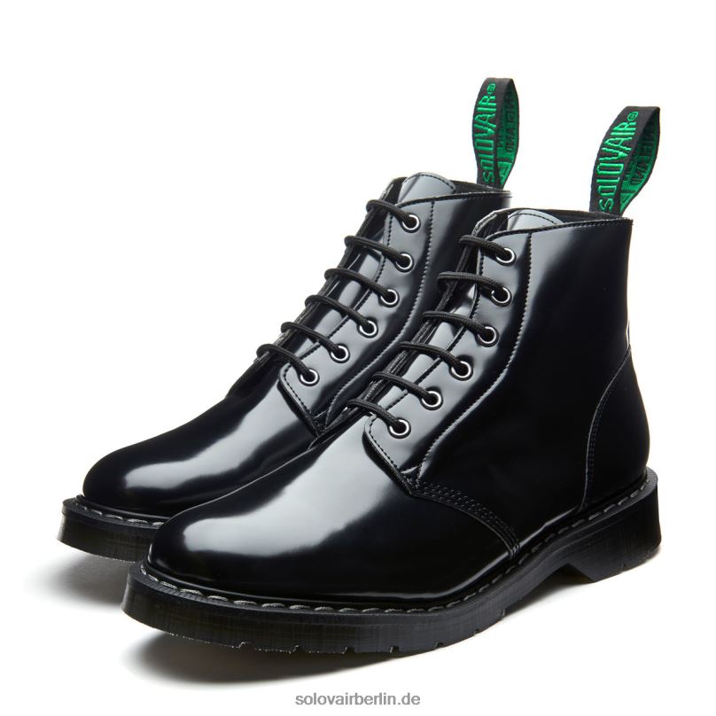 Männer Solovair Schwarzer Hochglänzender Veganer 6-loch-astronautenstiefel 0284f11