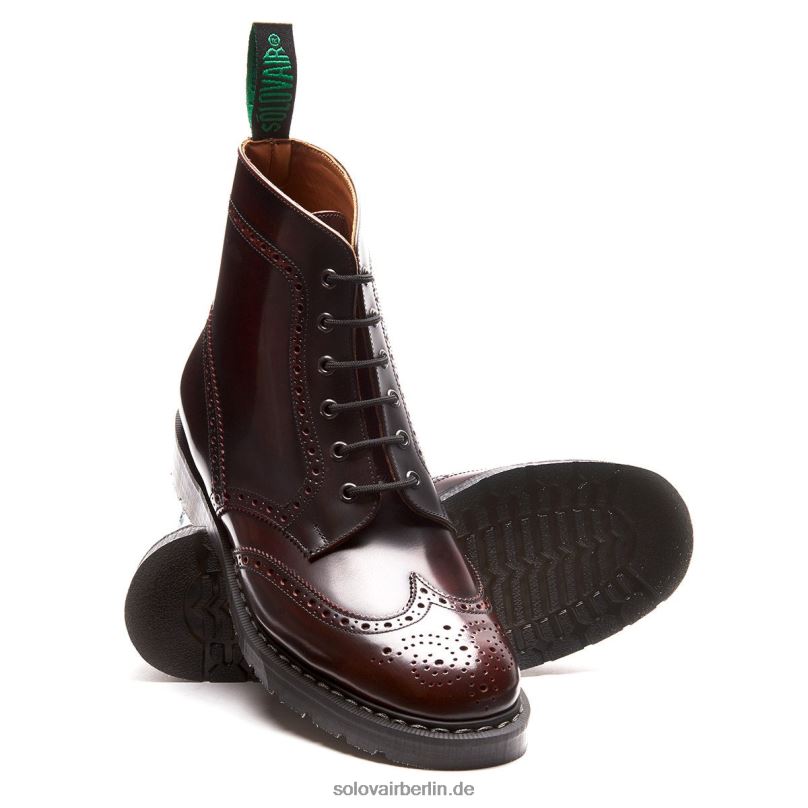 Männer Solovair Burgunderfarbener Rub-off 6-loch-brogue-stiefel 0284f19