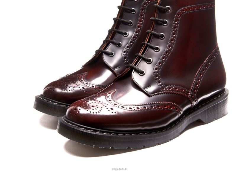 Männer Solovair Burgunderfarbener Rub-off 6-loch-brogue-stiefel 0284f19