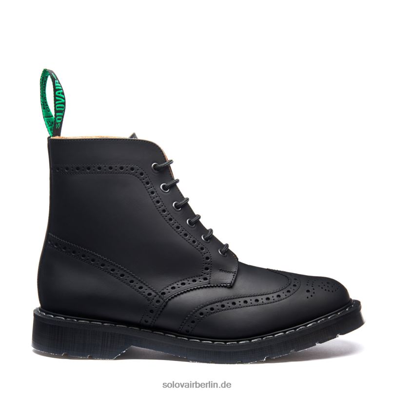 Männer Solovair Schwarzer, Fettiger 6-loch-brogue-stiefel 0284f23