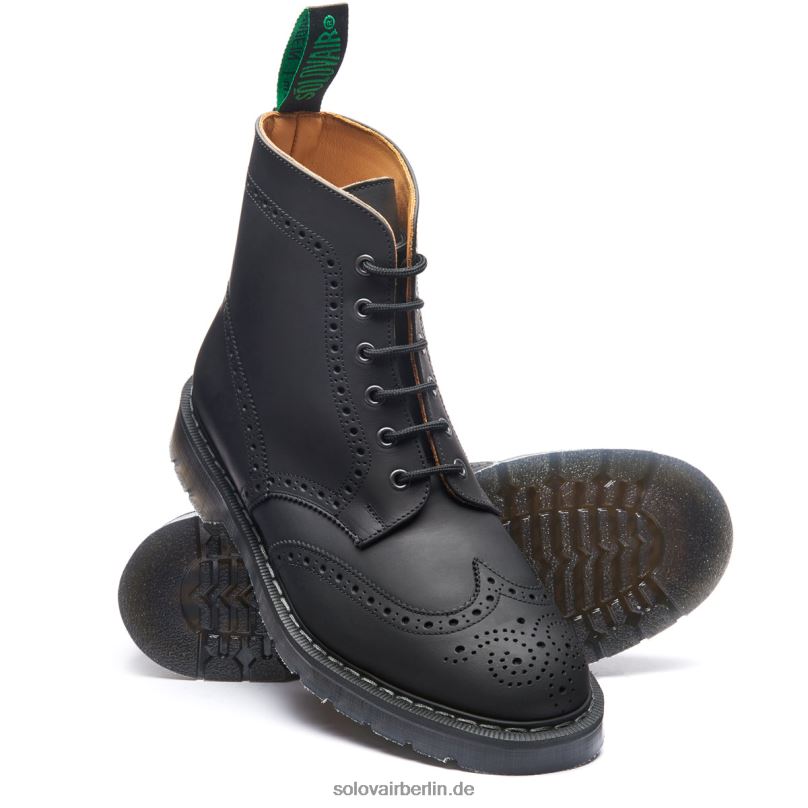Männer Solovair Schwarzer, Fettiger 6-loch-brogue-stiefel 0284f23