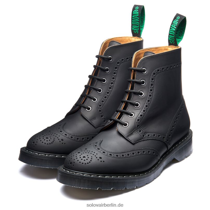 Männer Solovair Schwarzer, Fettiger 6-loch-brogue-stiefel 0284f23