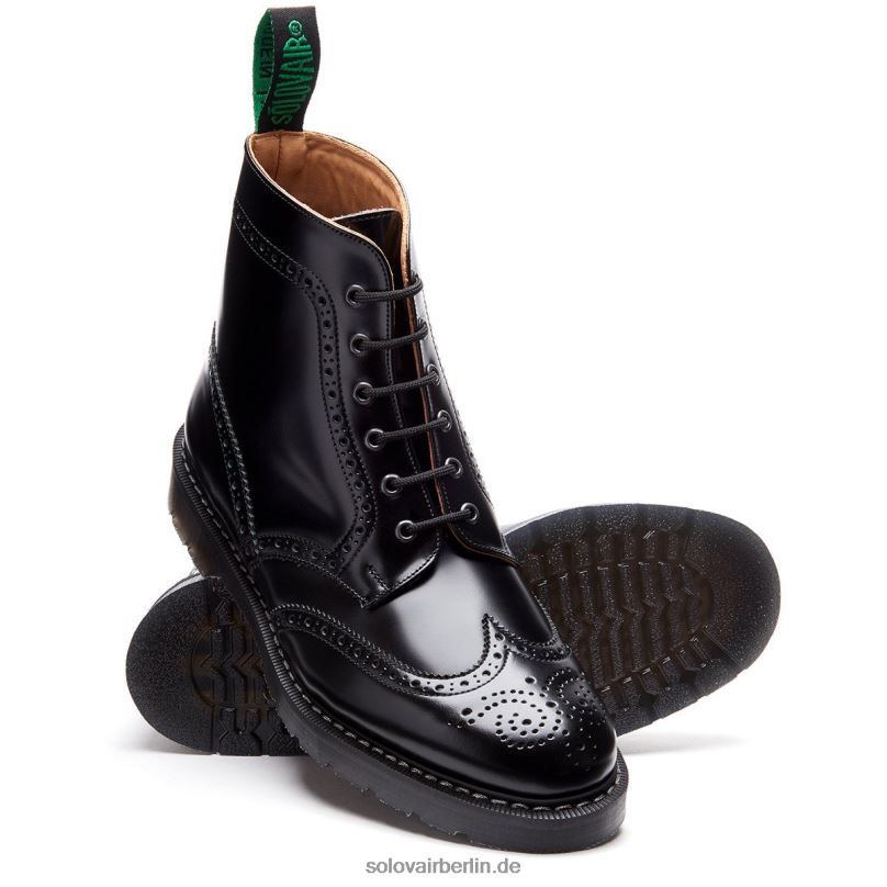 Männer Solovair Schwarzer, Hochglänzender Brogue-stiefel Mit 6 ösen 0284f20