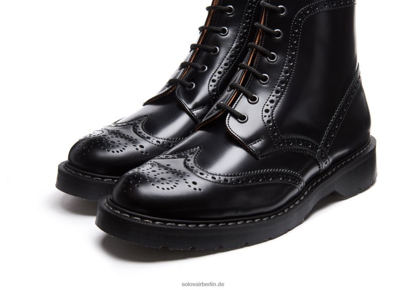 Männer Solovair Schwarzer, Hochglänzender Brogue-stiefel Mit 6 ösen 0284f20