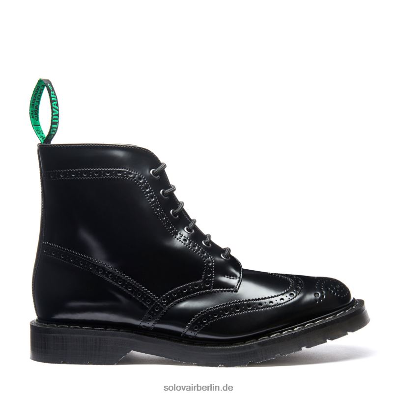Männer Solovair Schwarzer, Hochglänzender, Veganer 6-loch-derby-brogue-stiefel 0284f22
