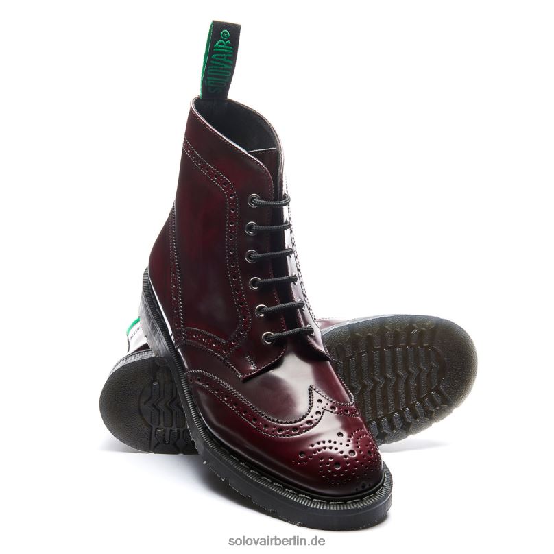 Männer Solovair Kirschroter Veganer 6-loch-derby-brogue-stiefel Zum Abreiben 0284f21