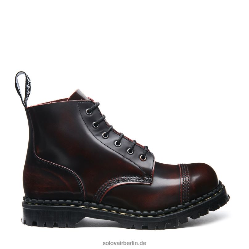 Männer Solovair Burgunderroter Rub-off-6-loch-derby-stiefel Mit Stahlkappe 0284f82