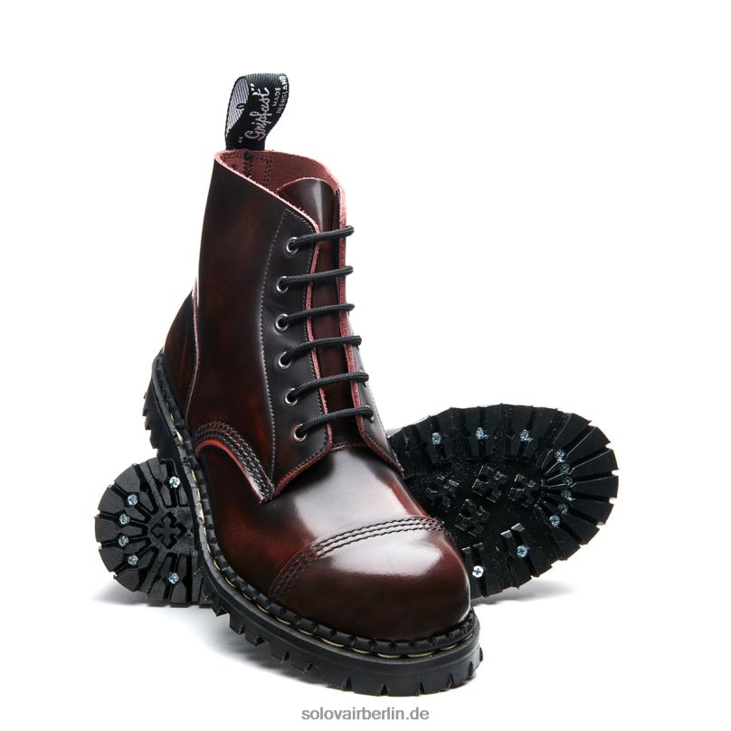 Männer Solovair Burgunderroter Rub-off-6-loch-derby-stiefel Mit Stahlkappe 0284f82