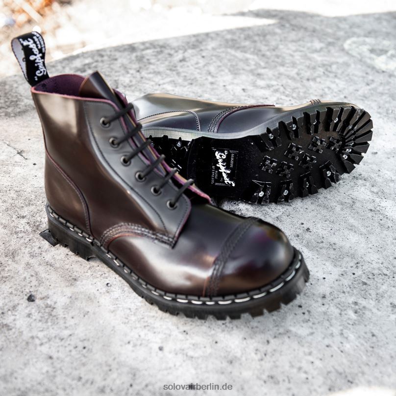 Männer Solovair Burgunderroter Rub-off-6-loch-derby-stiefel Mit Stahlkappe 0284f82