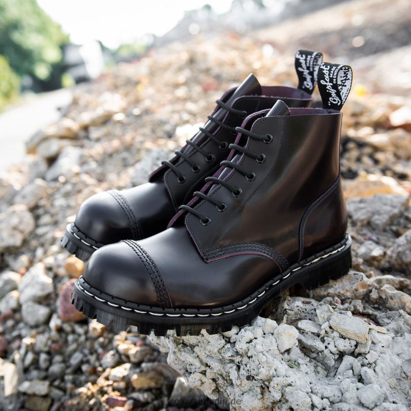 Männer Solovair Burgunderroter Rub-off-6-loch-derby-stiefel Mit Stahlkappe 0284f82