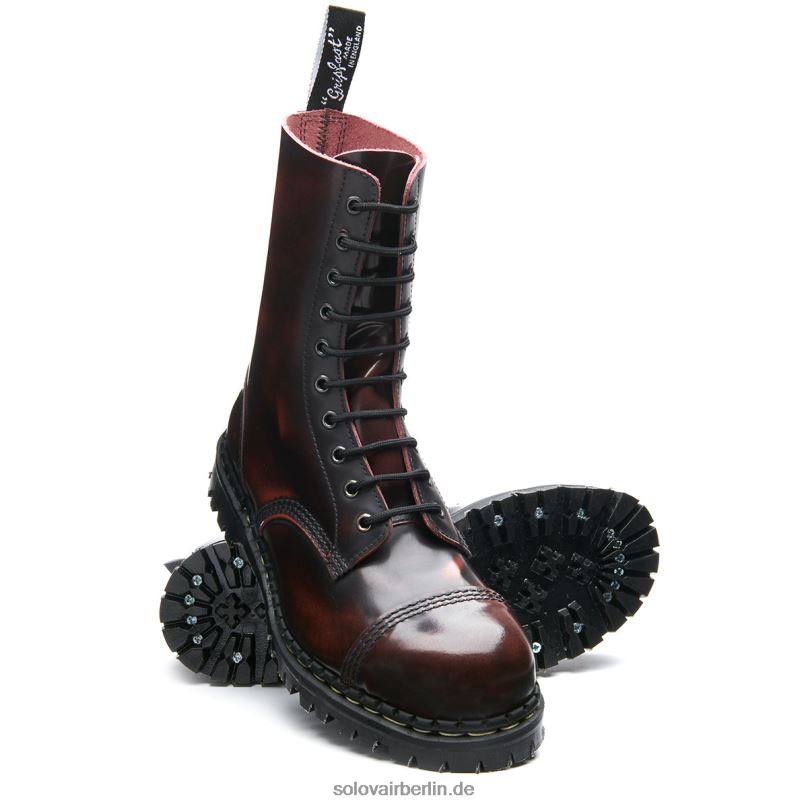Männer Solovair Derby-stiefel Mit 10 ösen Und Stahlkappen In Burgunderrot 0284f119