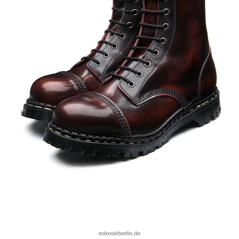 Männer Solovair Derby-stiefel Mit 14 ösen Und Stahlkappen In Burgunderrot 0284f130
