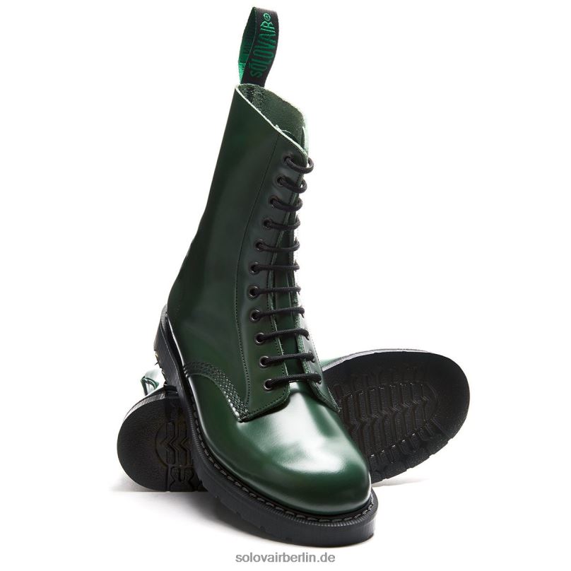 Männer Solovair Grüner, Hochglänzender Derby-stiefel Mit 11 ösen 0284f128