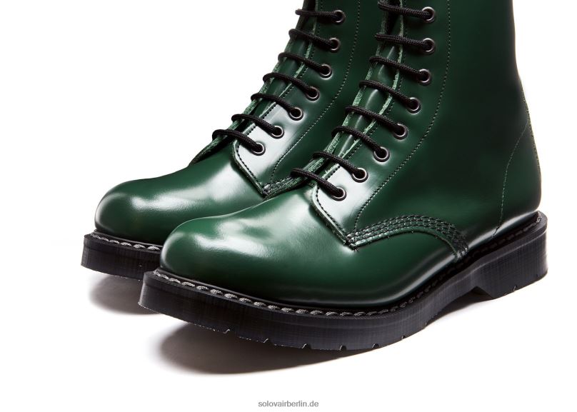 Männer Solovair Grüner, Hochglänzender Derby-stiefel Mit 11 ösen 0284f128