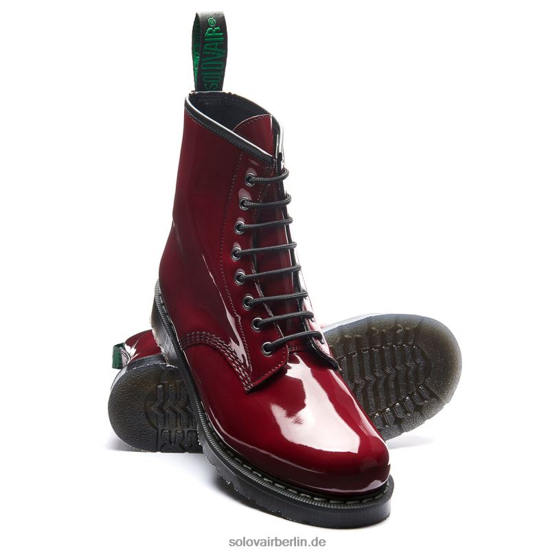 Männer Solovair Kirschroter Veganer 8-loch-derby-stiefel Aus Lackleder 0284f97