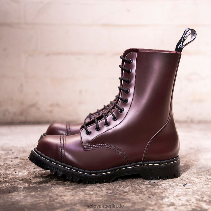 Männer Solovair Oxblood Hi-shine 10-loch-derby-stiefel Mit Stahlkappe 0284f118