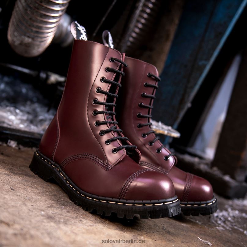 Männer Solovair Oxblood Hi-shine 10-loch-derby-stiefel Mit Stahlkappe 0284f118