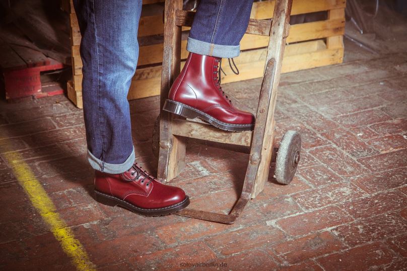 Männer Solovair Oxblood Hi-shine 11-loch-derby-stiefel 0284f124