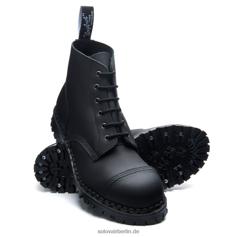 Männer Solovair Schwarzer, Fettiger 6-loch-derby-stiefel Mit Stahlkappe 0284f83