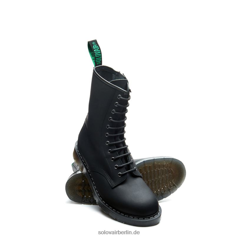 Männer Solovair Schwarzer, Fettiger Derby-stiefel Mit 11 ösen Und Reißverschluss 0284f123