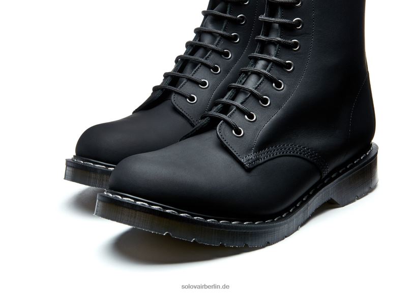 Männer Solovair Schwarzer, Fettiger Derby-stiefel Mit 11 ösen Und Reißverschluss 0284f123