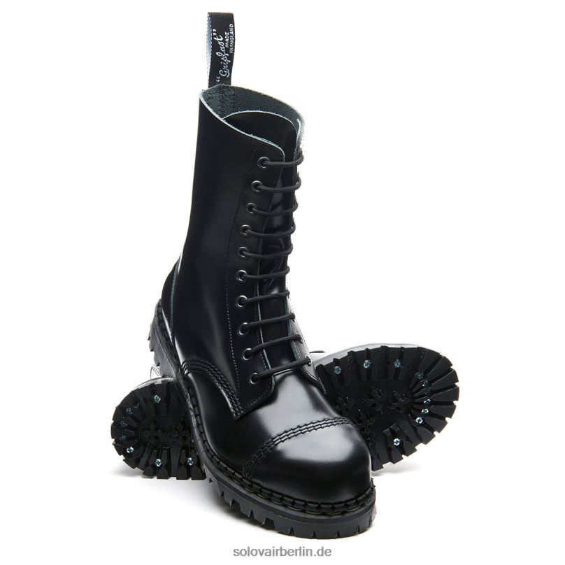 Männer Solovair Schwarzer, Hochglänzender 10-loch-derby-stiefel Mit Stahlkappe 0284f120