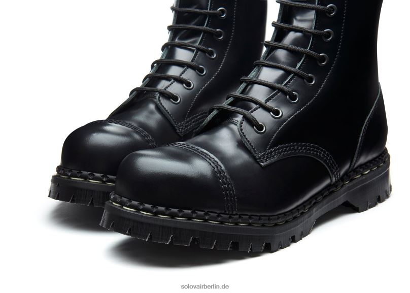 Männer Solovair Schwarzer, Hochglänzender 10-loch-derby-stiefel Mit Stahlkappe 0284f120