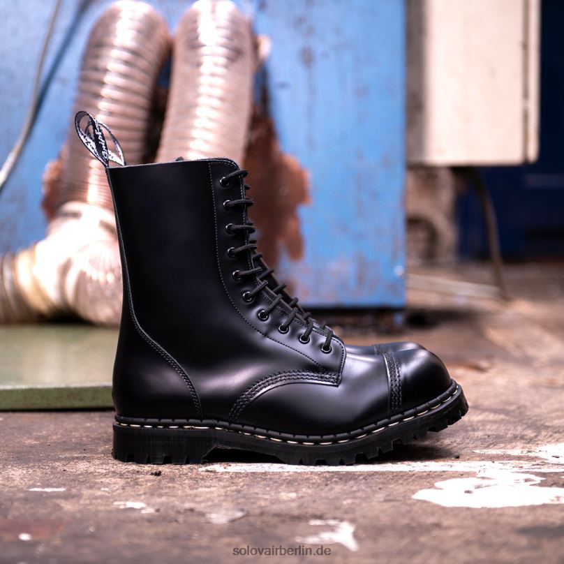 Männer Solovair Schwarzer, Hochglänzender 10-loch-derby-stiefel Mit Stahlkappe 0284f120