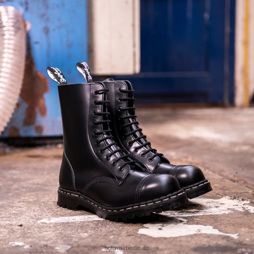 Männer Solovair Schwarzer, Hochglänzender 10-loch-derby-stiefel Mit Stahlkappe 0284f120