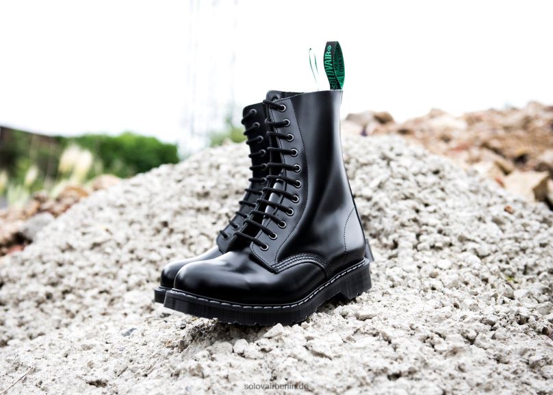 Männer Solovair Schwarzer, Hochglänzender 11-loch-derby-stiefel 0284f60