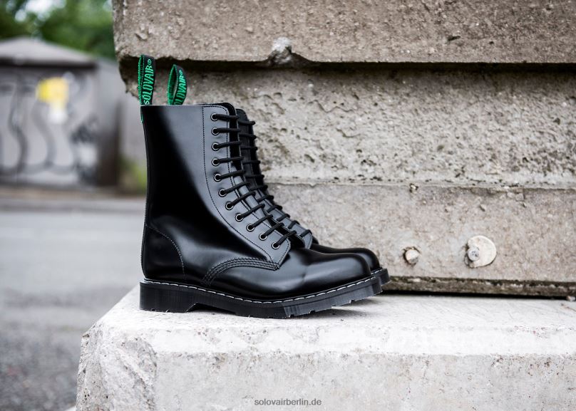 Männer Solovair Schwarzer, Hochglänzender 11-loch-derby-stiefel 0284f60