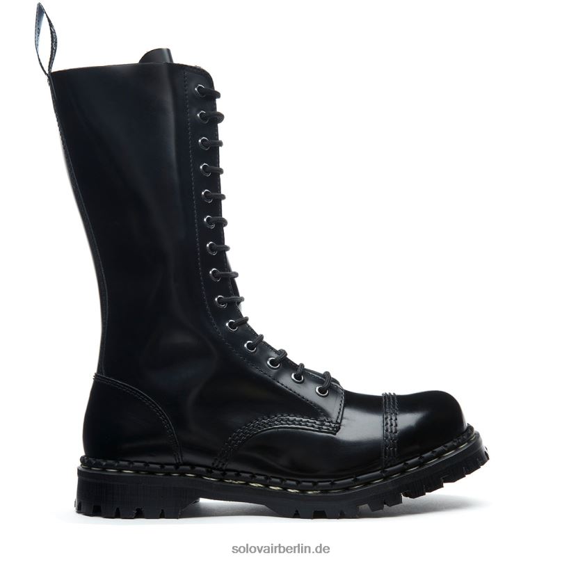 Männer Solovair Schwarzer, Hochglänzender 14-loch-derby-stiefel Mit Stahlkappe 0284f74