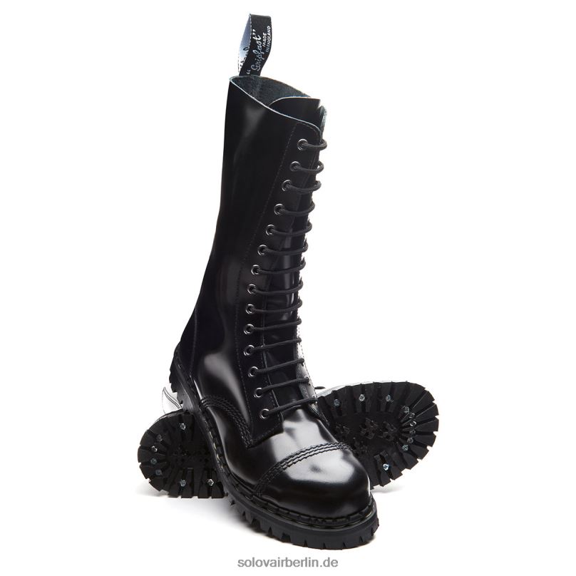 Männer Solovair Schwarzer, Hochglänzender 14-loch-derby-stiefel Mit Stahlkappe 0284f74
