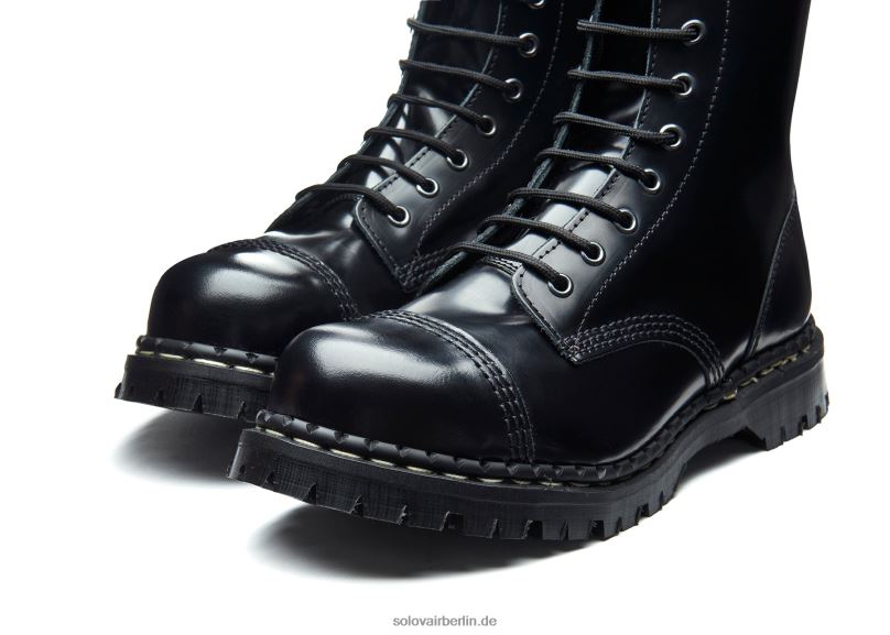 Männer Solovair Schwarzer, Hochglänzender 14-loch-derby-stiefel Mit Stahlkappe 0284f74