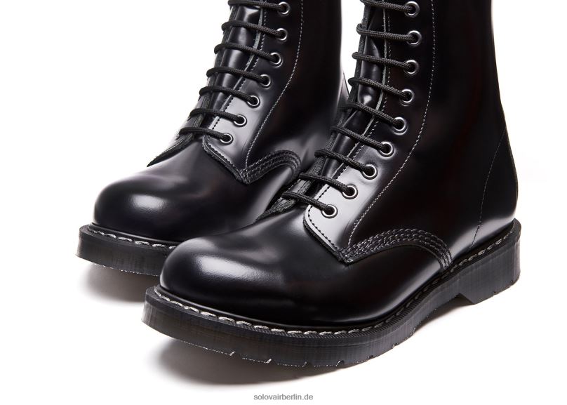 Männer Solovair Schwarzer, Hochglänzender 8-loch-derby-stiefel 0284f58