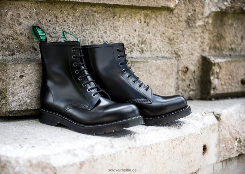 Männer Solovair Schwarzer, Hochglänzender 8-loch-derby-stiefel 0284f58