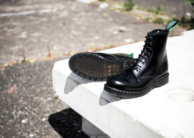 Männer Solovair Schwarzer, Hochglänzender 8-loch-derby-stiefel 0284f58