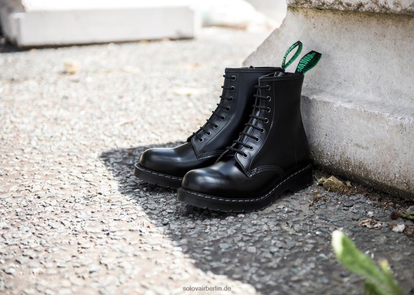 Männer Solovair Schwarzer, Hochglänzender 8-loch-derby-stiefel 0284f58