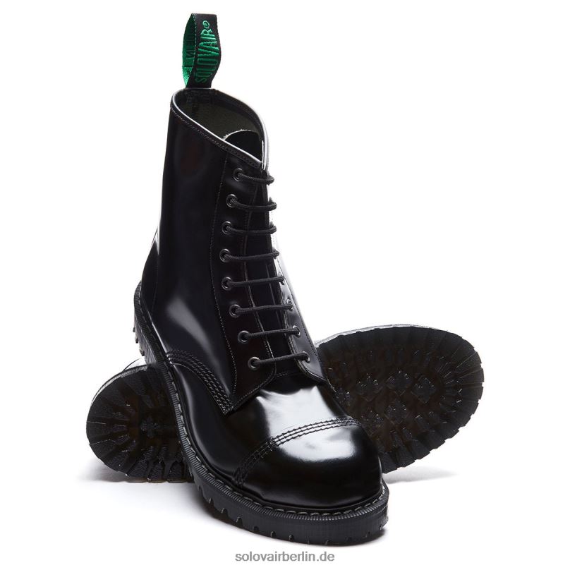 Männer Solovair Schwarzer, Hochglänzender 8-loch-derby-stiefel Mit Stahlkappe 0284f96